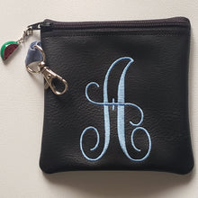 Load image into Gallery viewer, Monogram Coin Pouch (in Black with Blue initial) | The Melon Patch by Deb™
