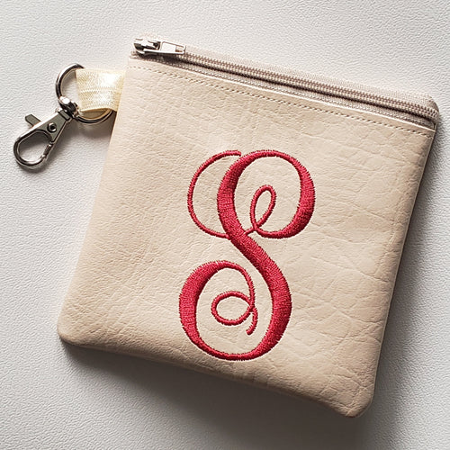 Monogram Coin Pouch (in Beige with Red letter Initial) | The Melon Patch by Deb™