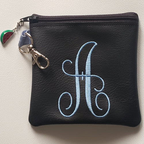 Monogram Coin Pouch (in Black with Blue initial) | The Melon Patch by Deb™