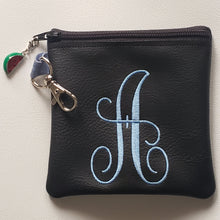 Load image into Gallery viewer, Monogram Coin Pouch (in Black with Blue initial) | The Melon Patch by Deb™
